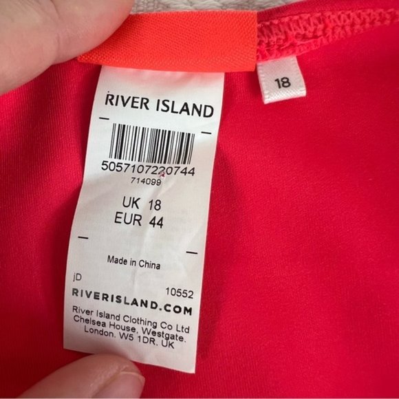 Asos river island frill assymetric swimsuit in neon barbie pink and coral - Picture 10 of 16